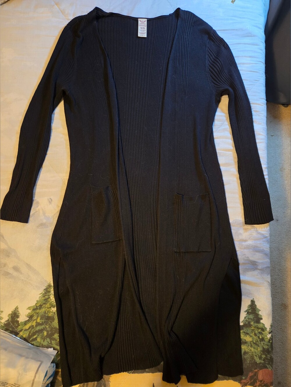 Faded Glory Black Ribbed Open-Front Long Sleeve Dress Cardigan